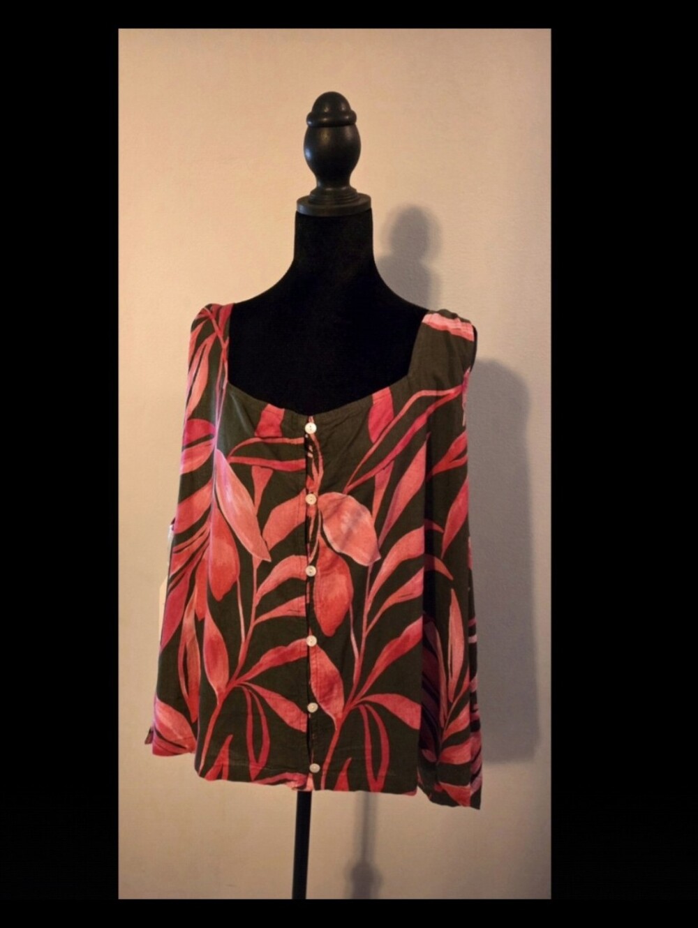 Time and Tru Tropical Leaf Tank Dress in Pink and Olive